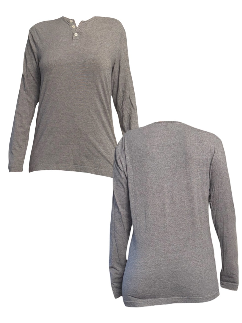 H&M Men's Grey Striped Henley Slim Fit Long Sleeve